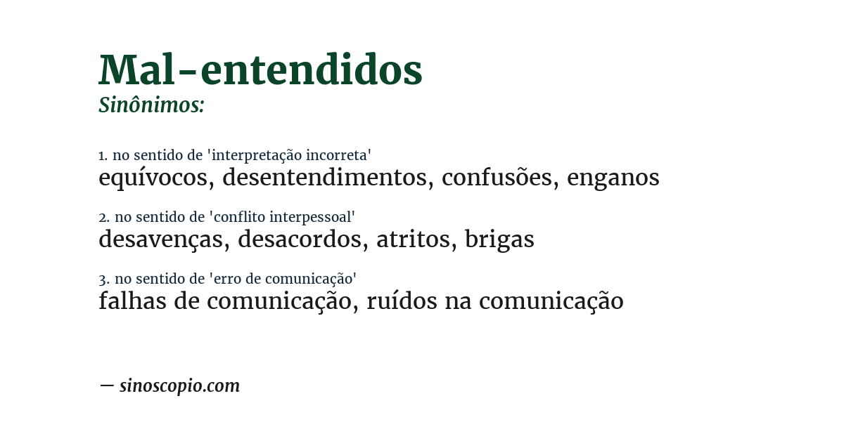 Sinônimo de mal-entendidos