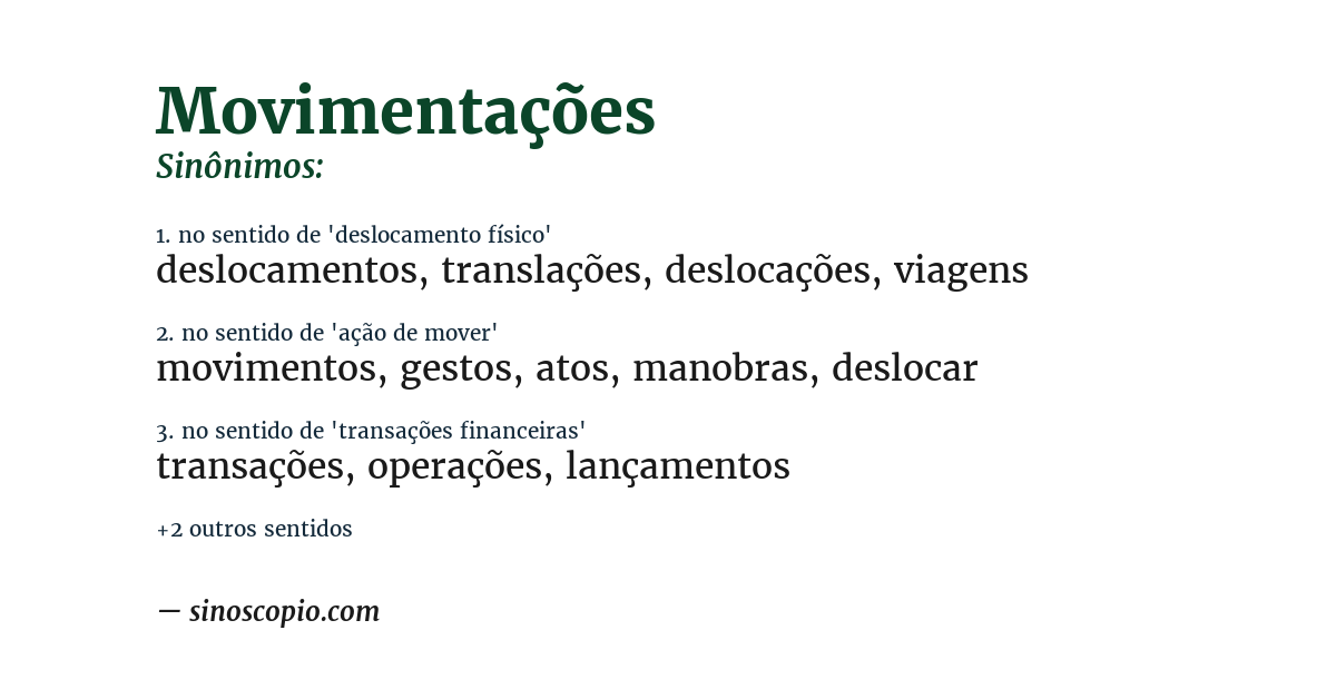 Sinônimo de movimentações