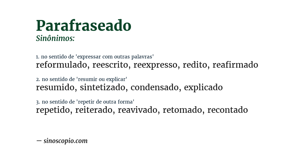 Sinônimo de parafraseado
