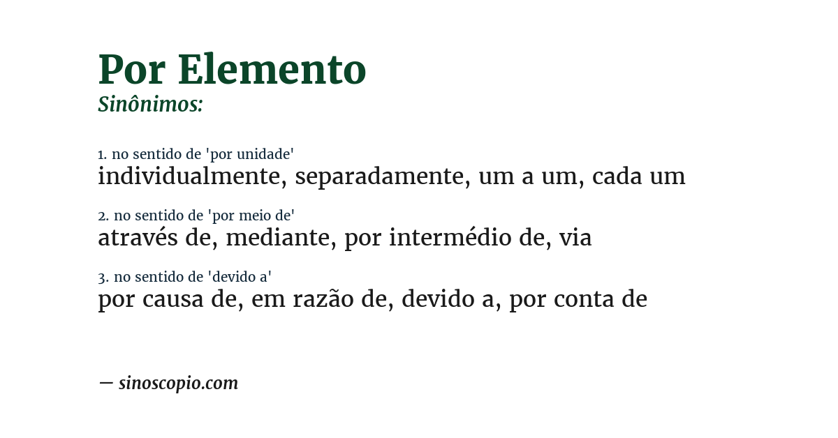 Sinônimo de por elemento