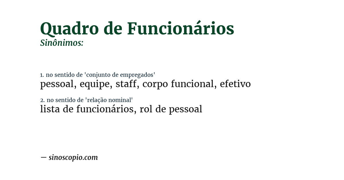 Sinônimo de quadro de funcionários
