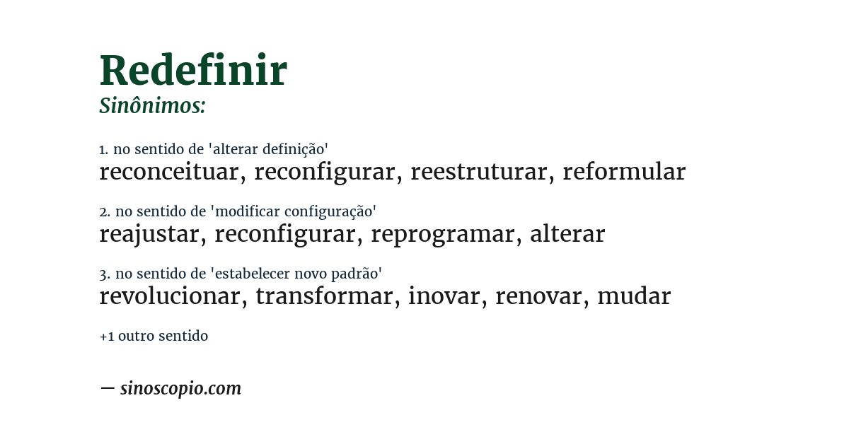 Sinônimo de redefinir
