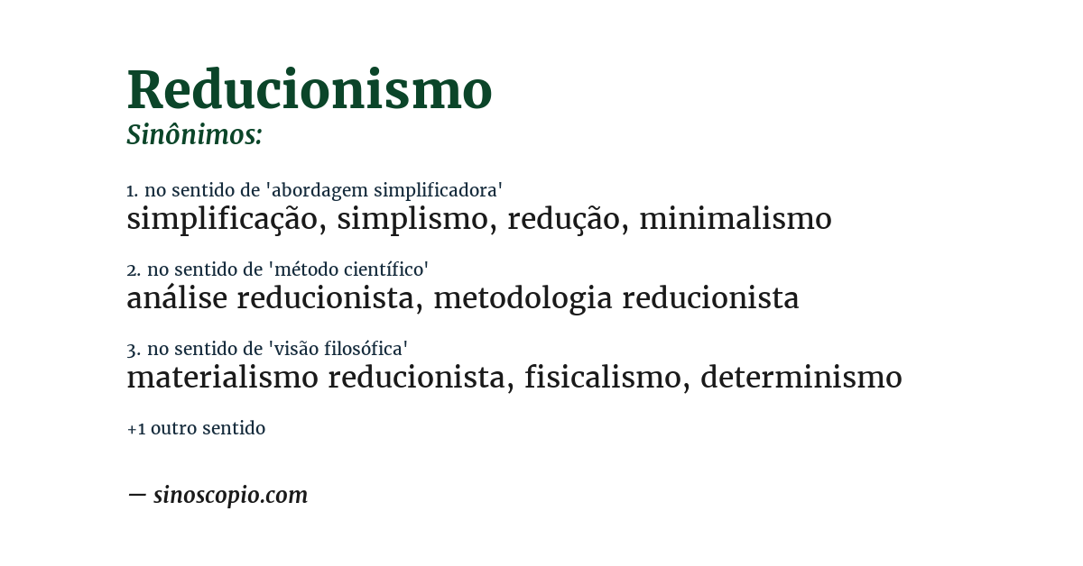 Sinônimo de reducionismo