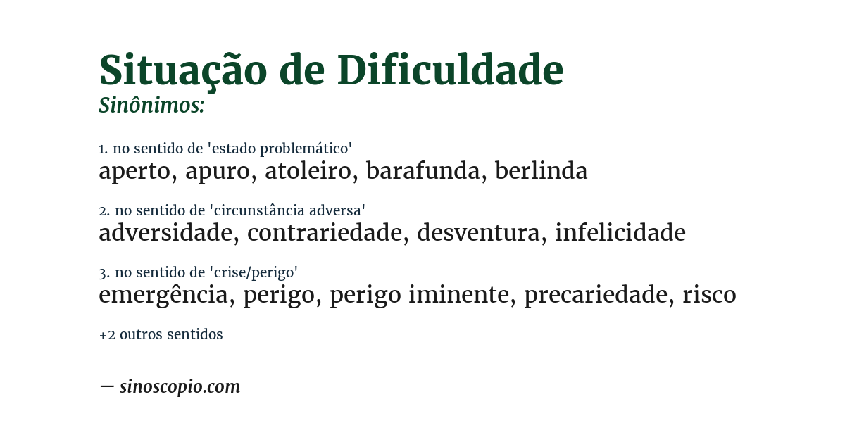 Sinônimo de situação de dificuldade