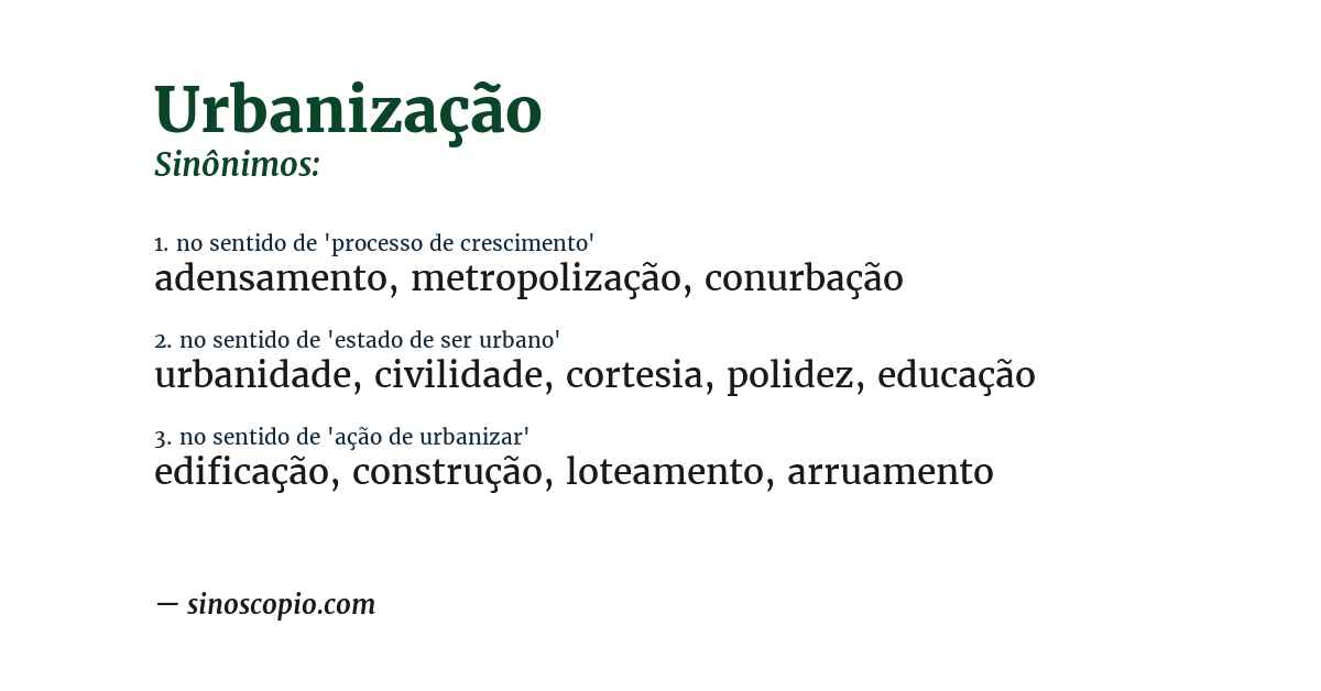 Sinônimo de urbanização