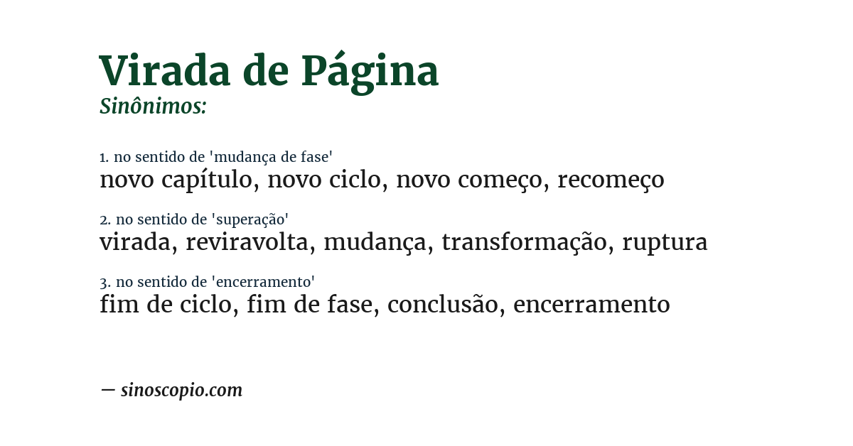 Sinônimo de virada de página