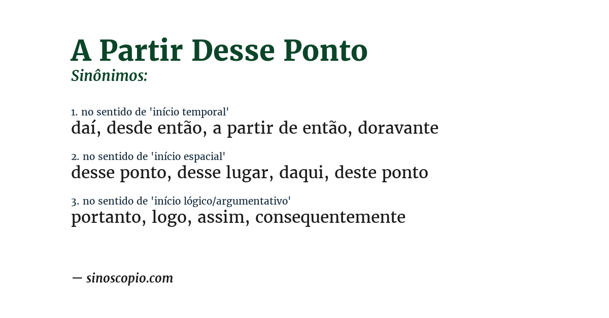 Sinônimo de a partir desse ponto