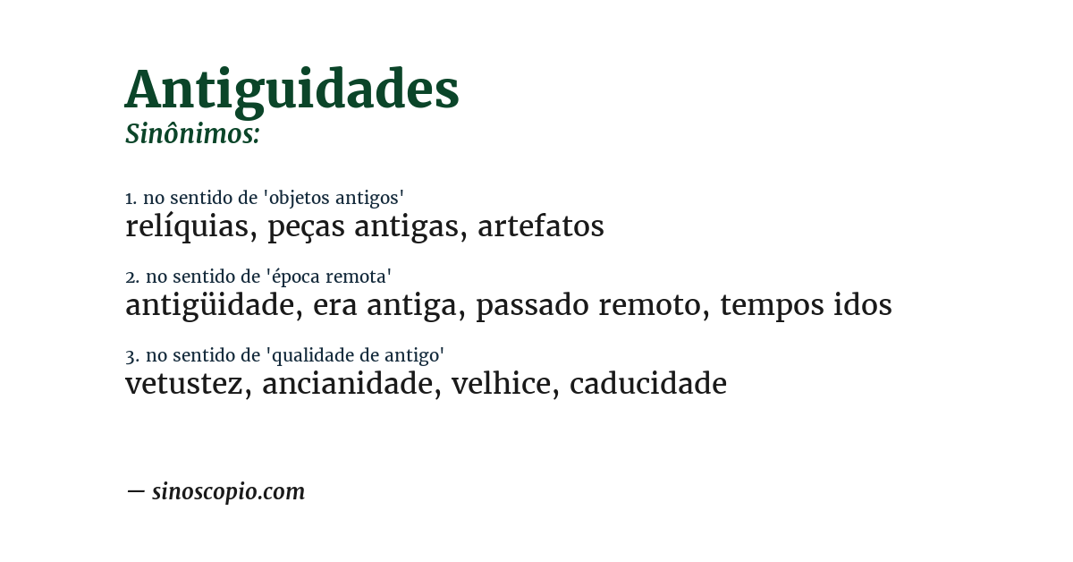 Sinônimo de antiguidades