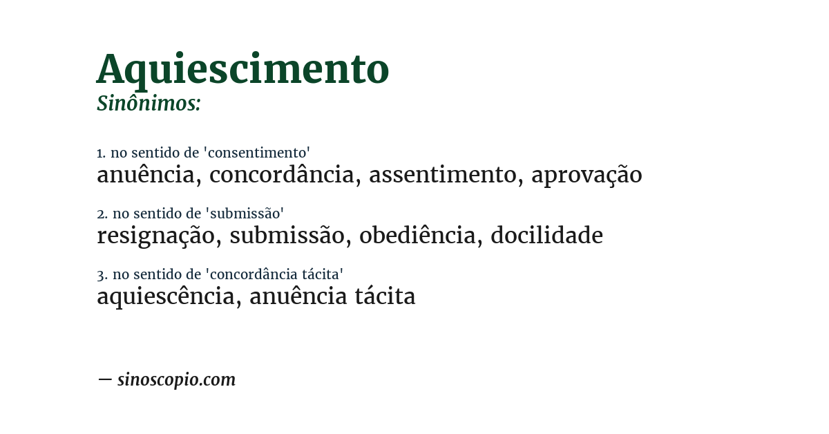 Sinônimo de aquiescimento
