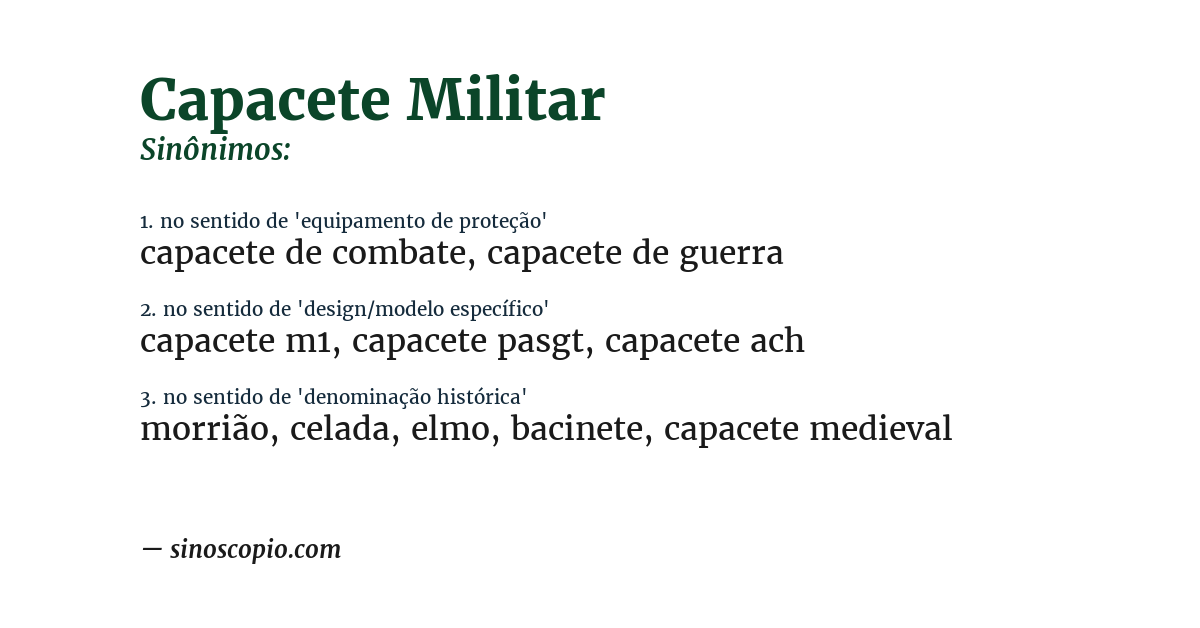 Sinônimo de capacete militar