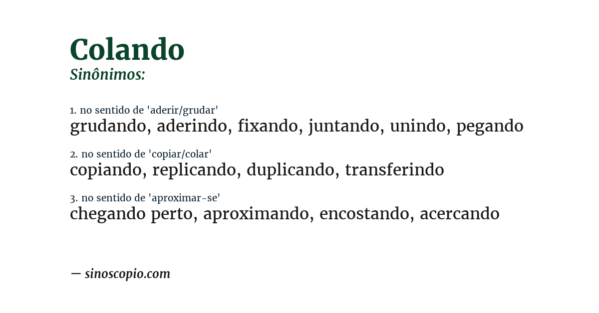 Sinônimo de colando