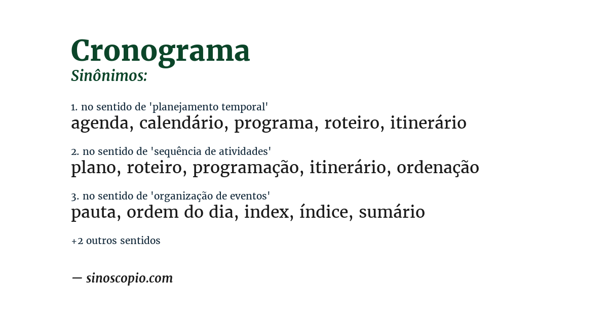 Sinônimo de cronograma
