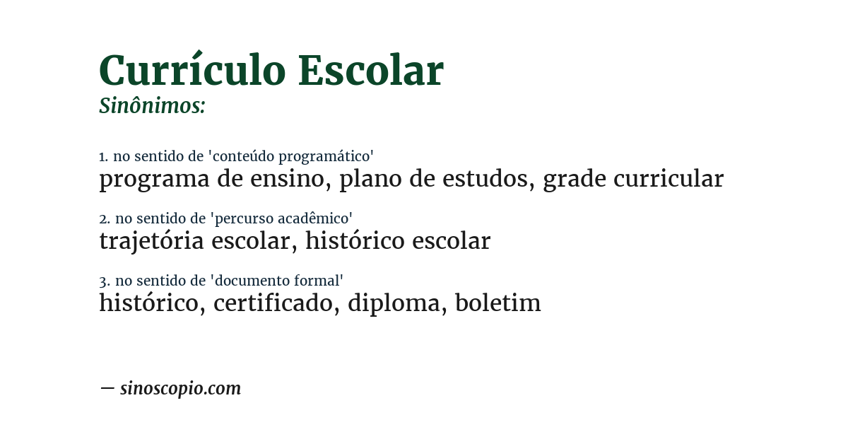 Sinônimo de currículo escolar
