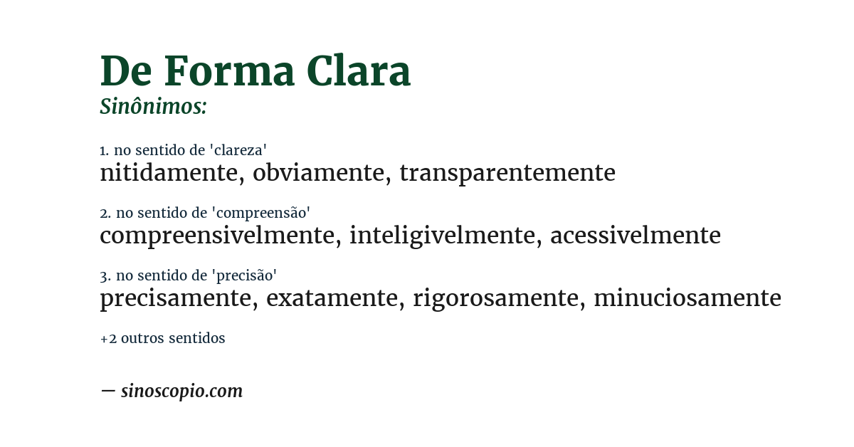 Sinônimo de de forma clara