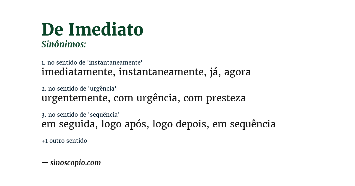 Sinônimo de de imediato