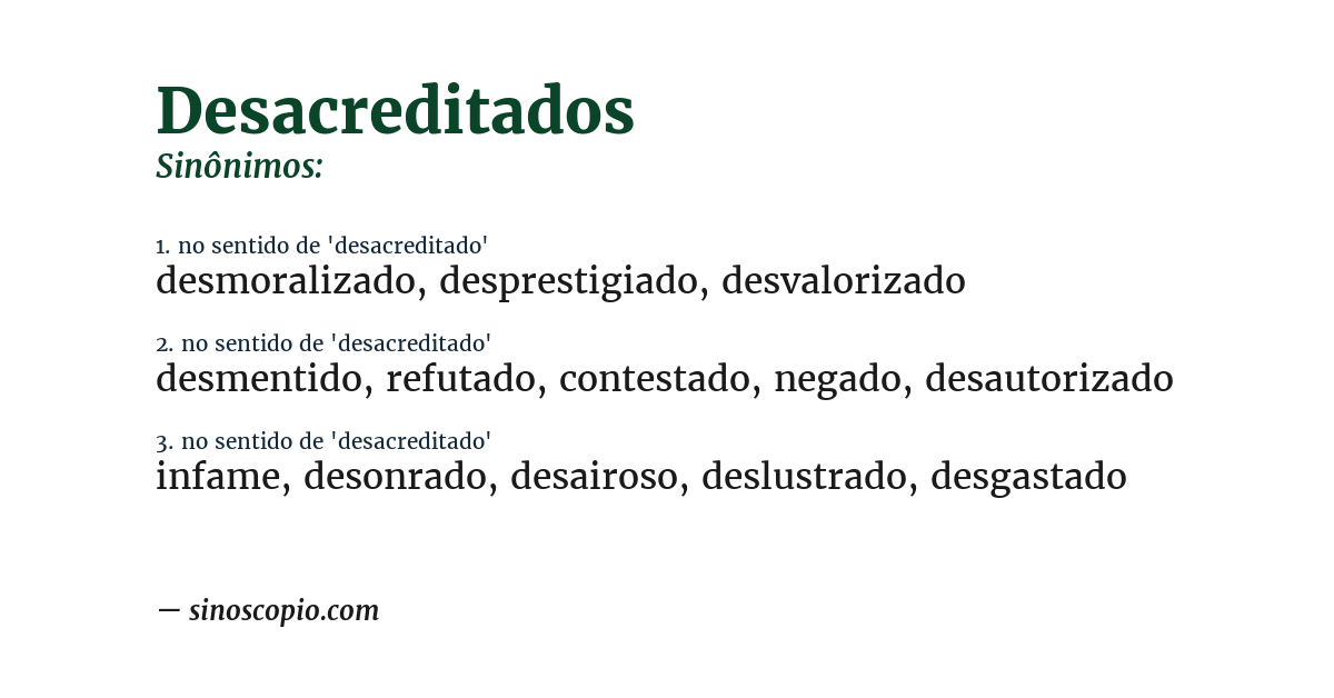 Sinônimo de desacreditados