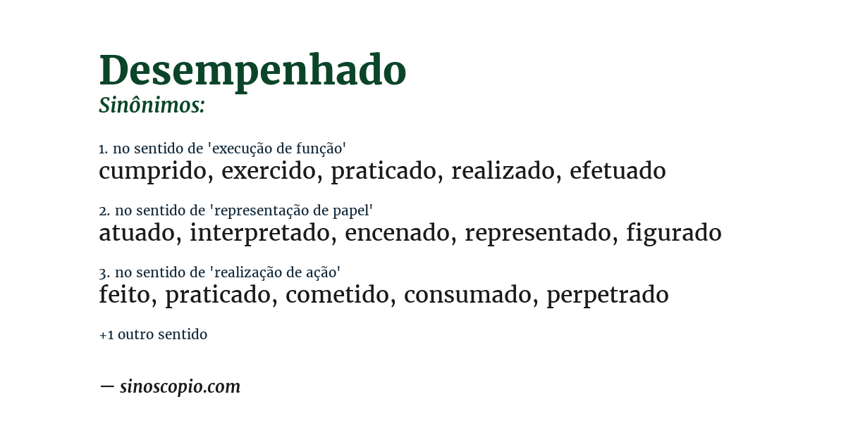 Sinônimo de desempenhado