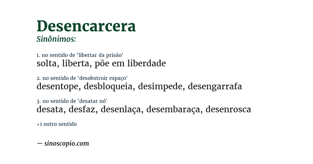 Sinônimo de desencarcera