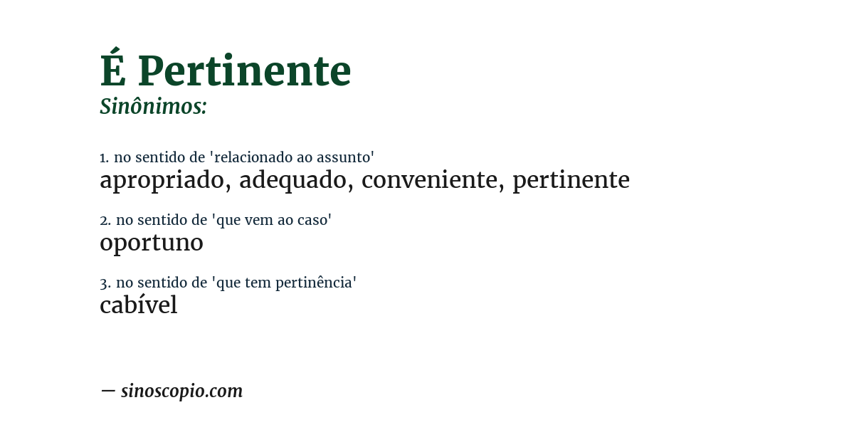 Sinônimo de é pertinente