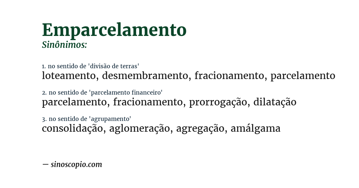 Sinônimo de emparcelamento