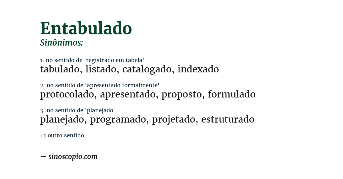 Sinônimo de entabulado