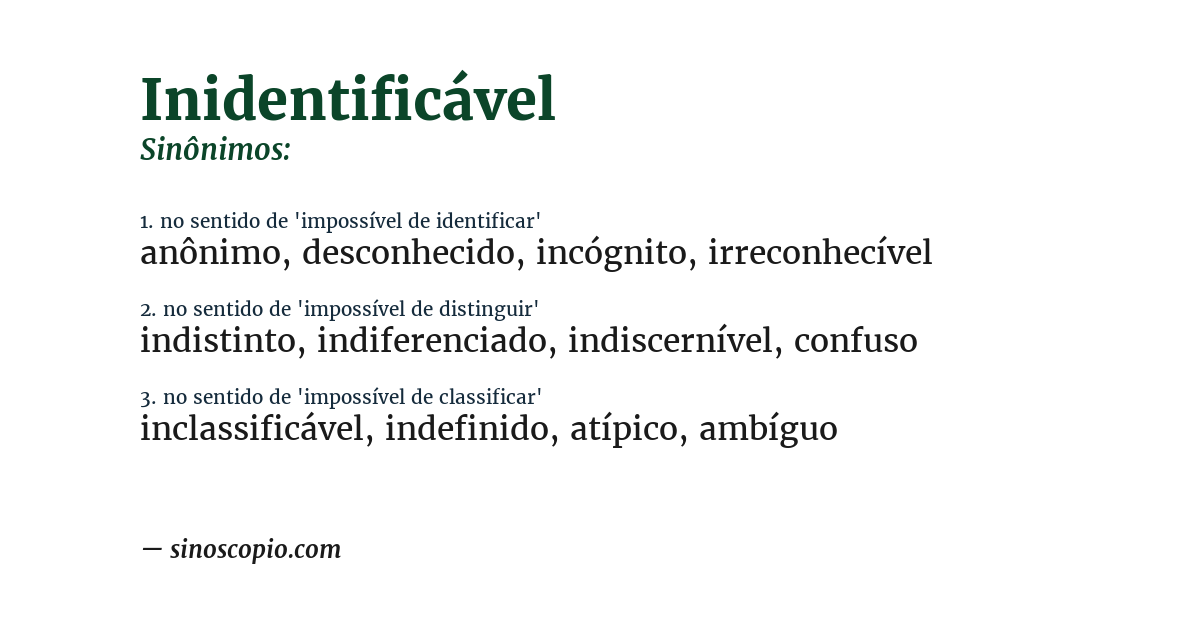 Sinônimo de inidentificável