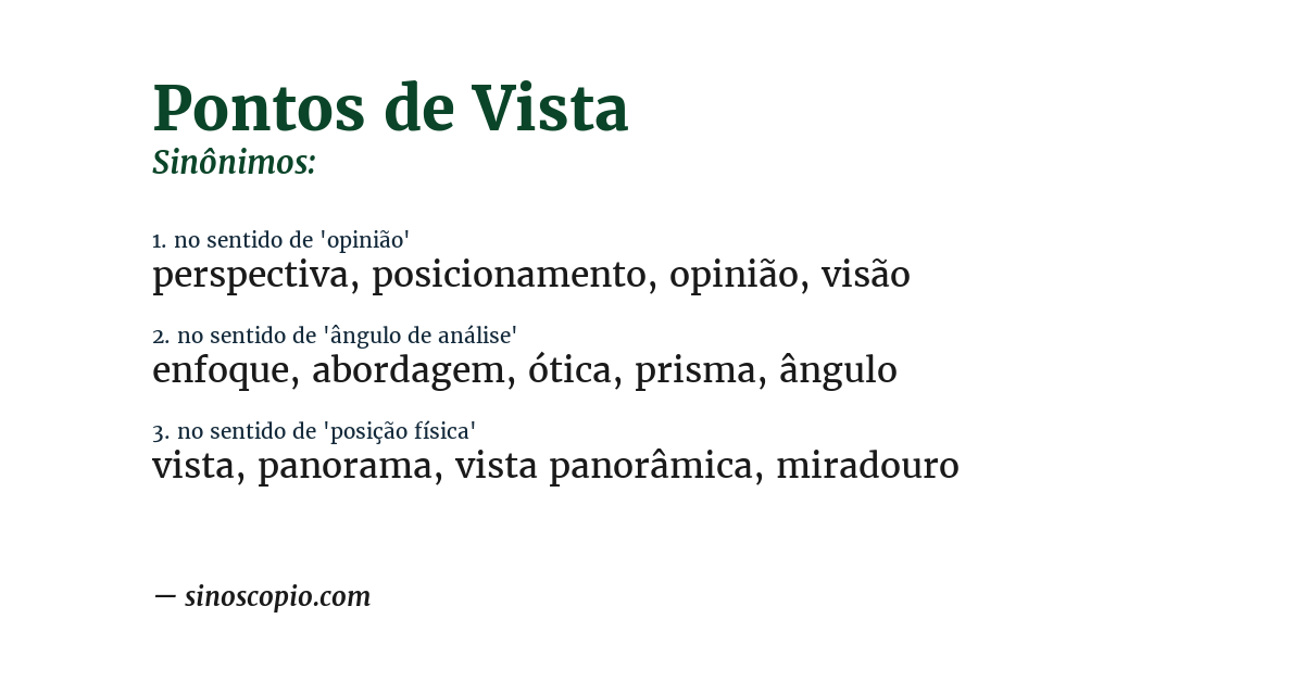Sinônimo de pontos de vista