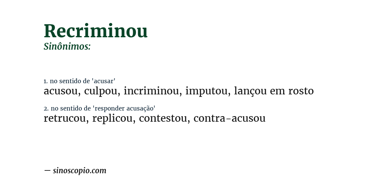 Sinônimo de recriminou