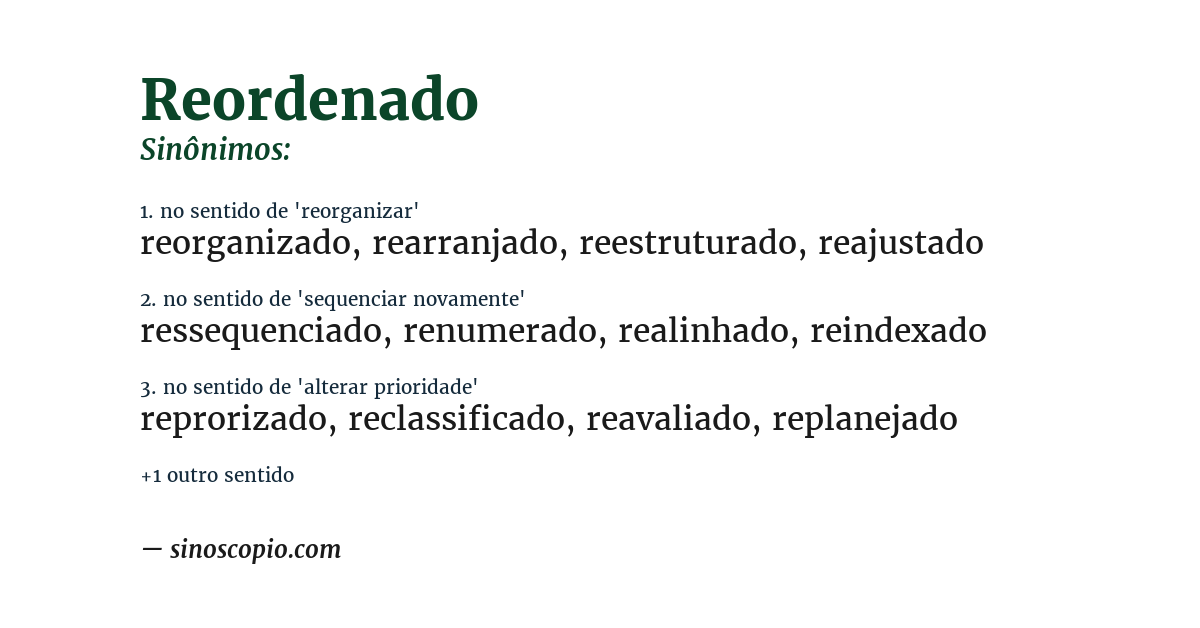 Sinônimo de reordenado