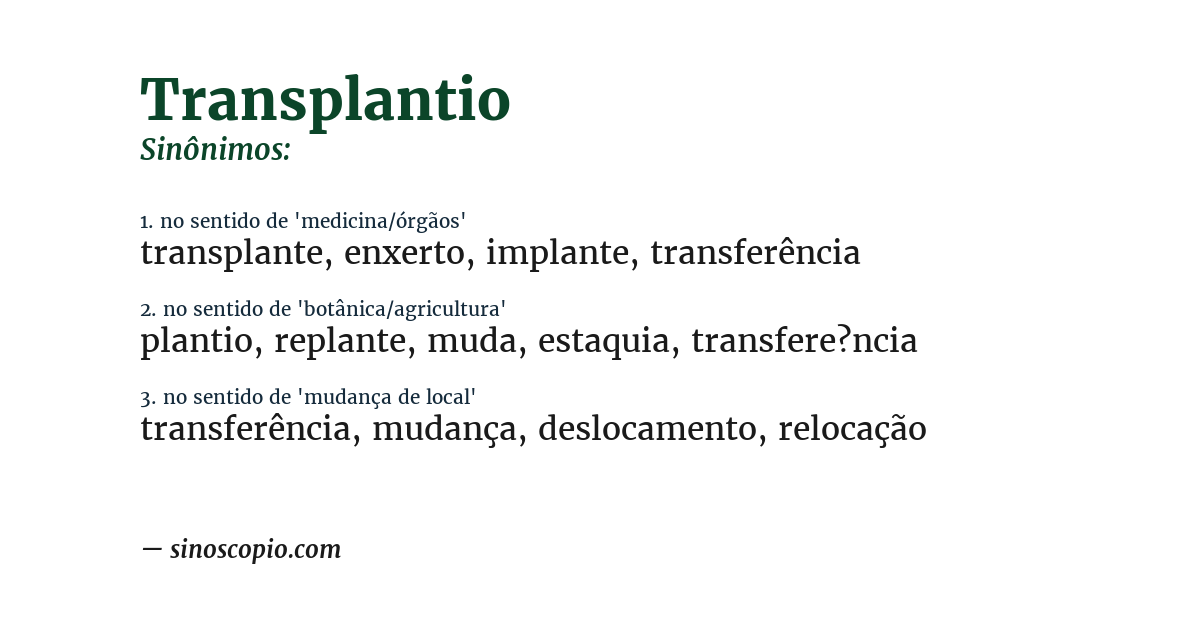 Sinônimo de transplantio