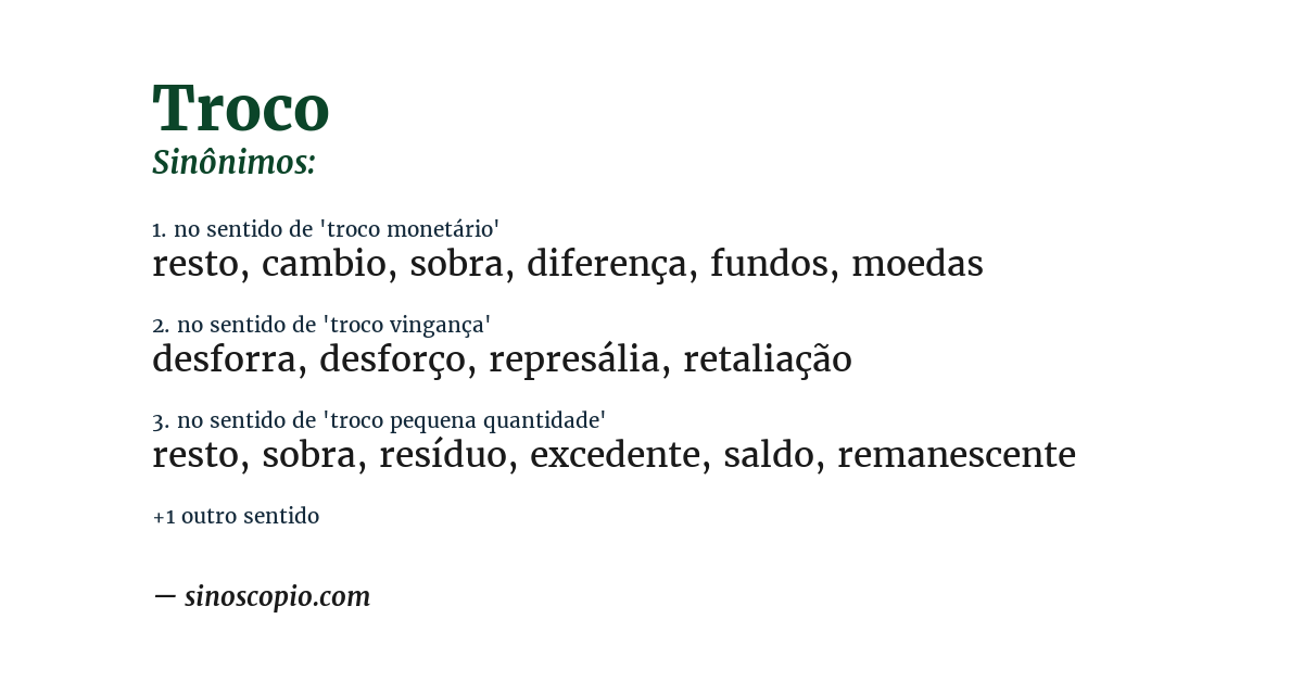 Sinônimo de troco