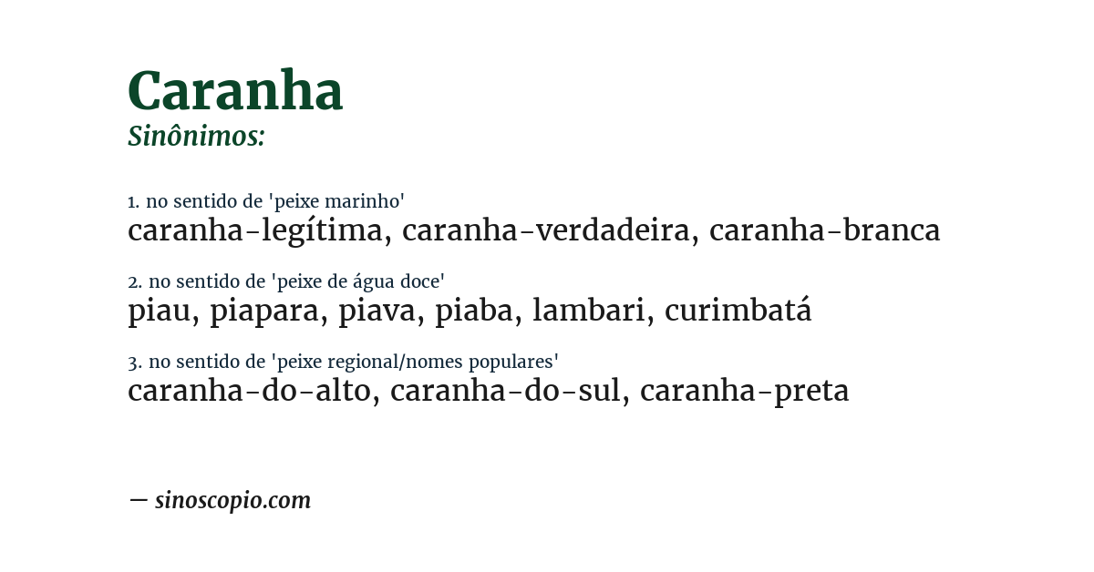 Sinônimo de caranha