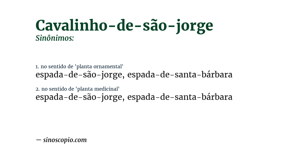 Sinônimo de cavalinho-de-são-jorge