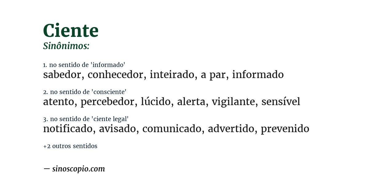 Sinônimo de ciente