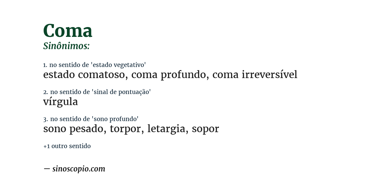 Sinônimo de coma