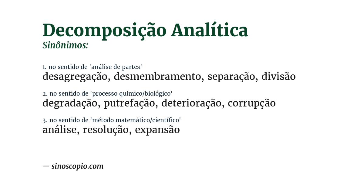 Sinônimo de decomposição analítica
