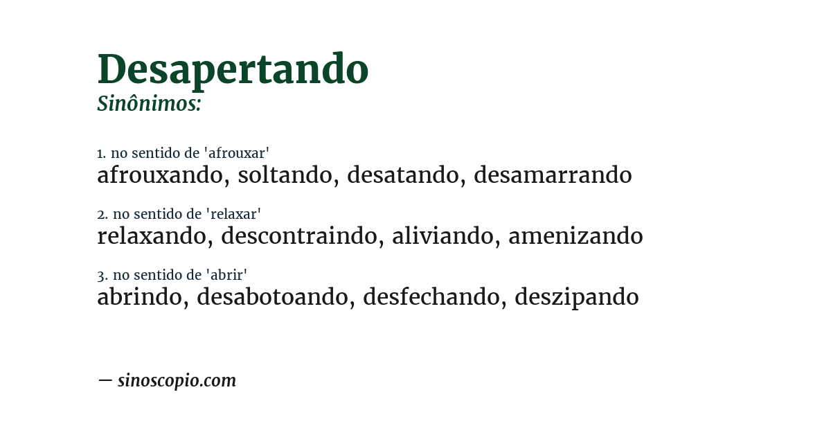 Sinônimo de desapertando