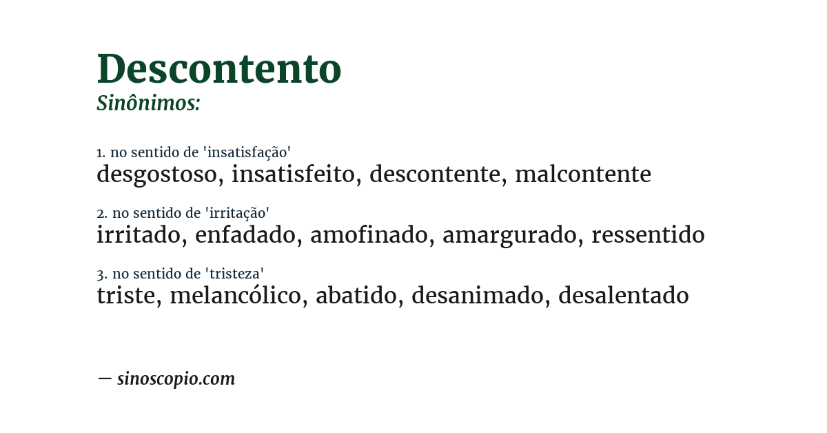 Sinônimo de descontento