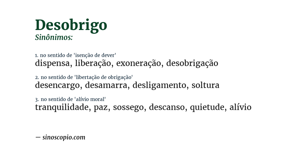 Sinônimo de desobrigo
