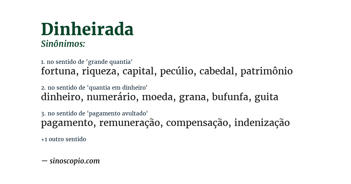 Sinônimo de dinheirada