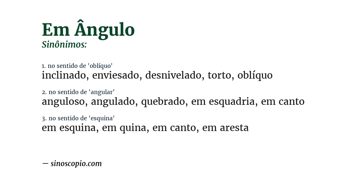 Sinônimo de em ângulo