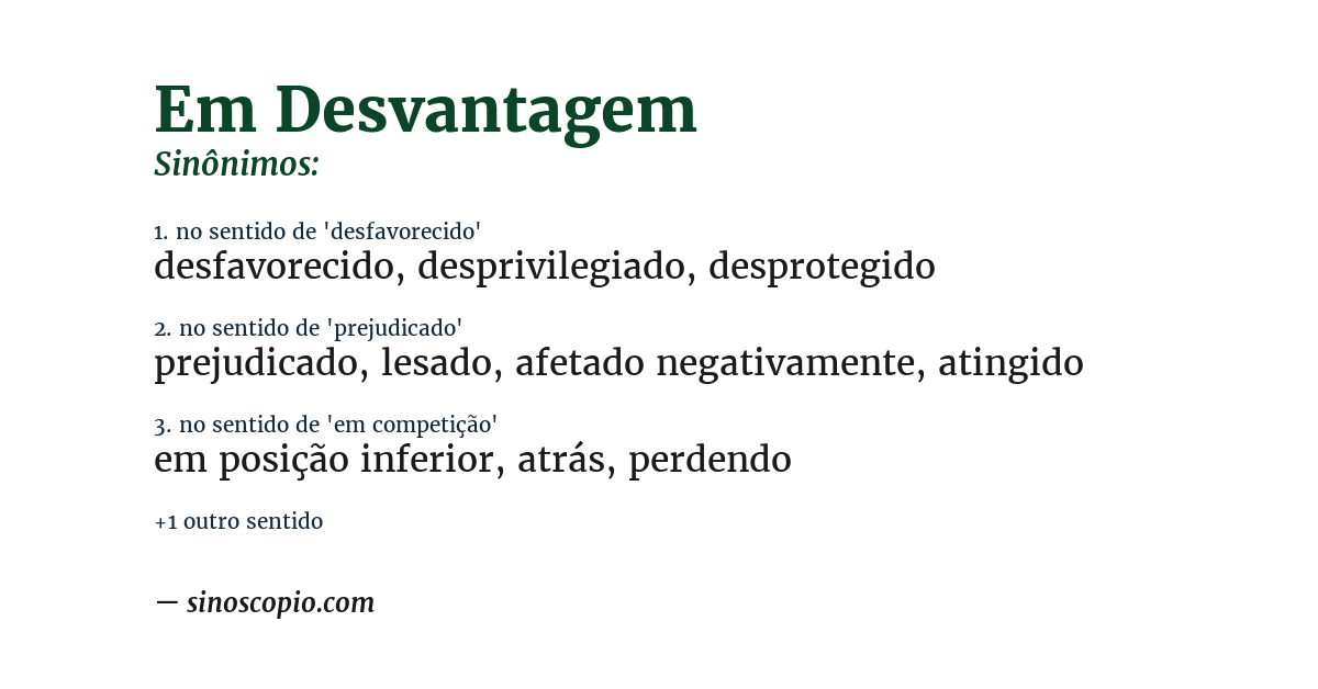Sinônimo de em desvantagem