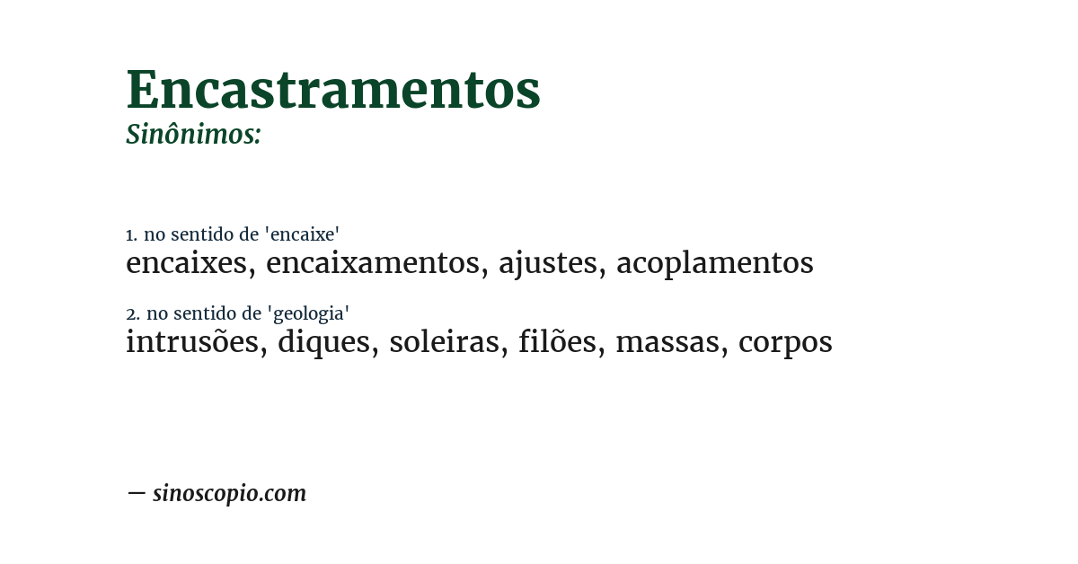 Sinônimo de encastramentos