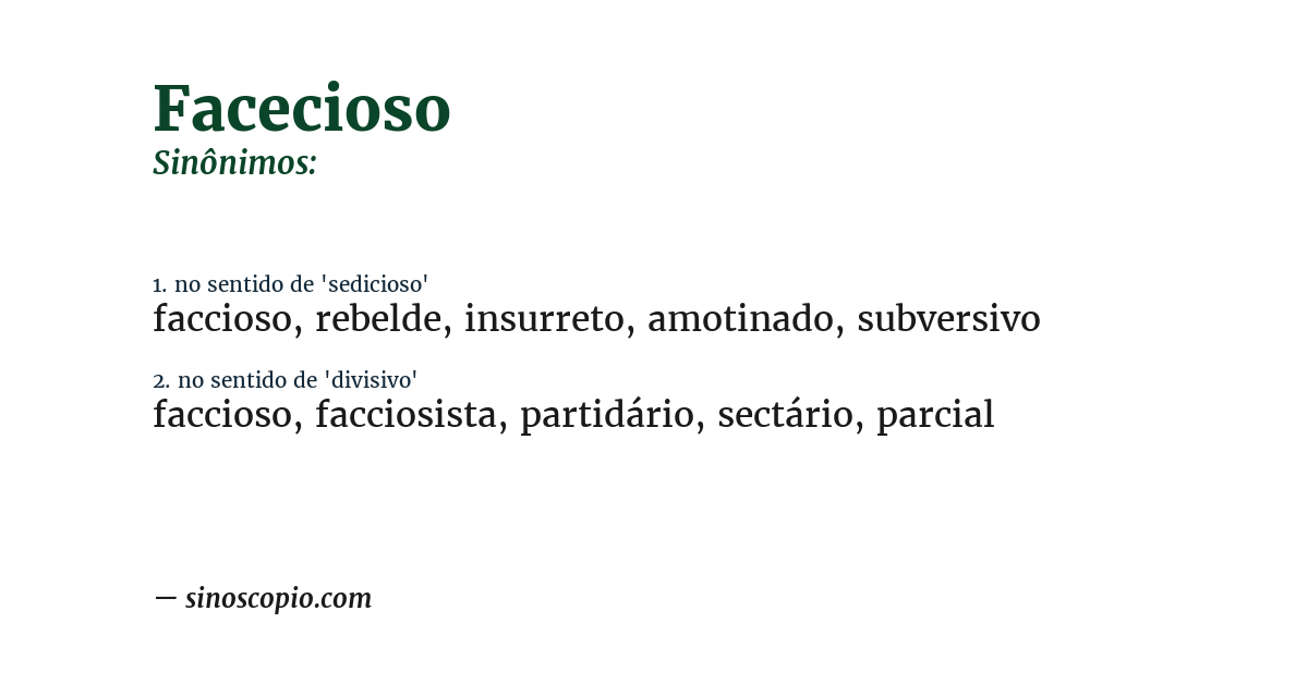 Sinônimo de facecioso