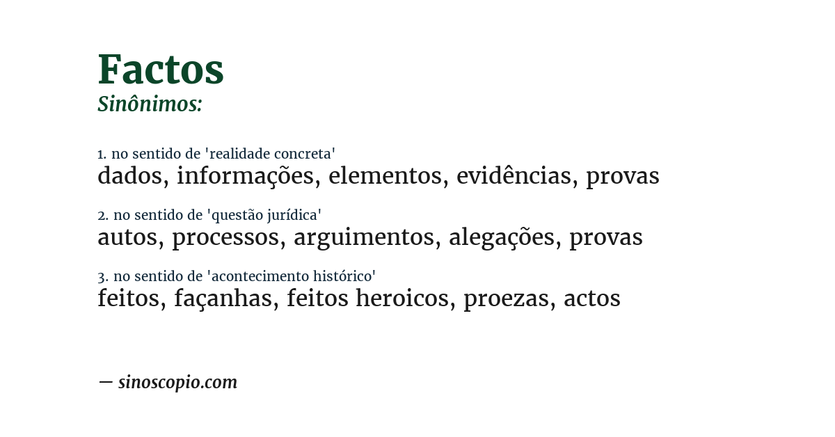Sinônimo de factos
