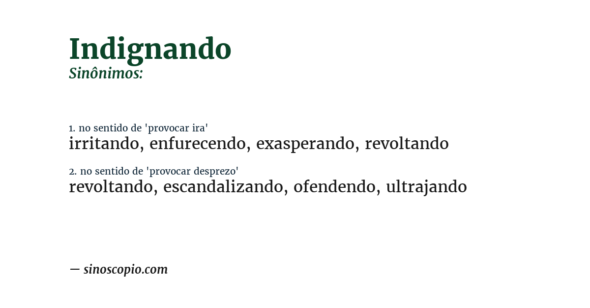 Sinônimo de indignando