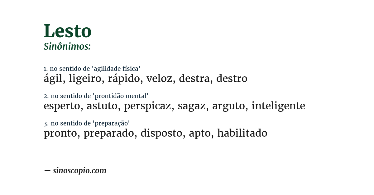 Sinônimo de lesto
