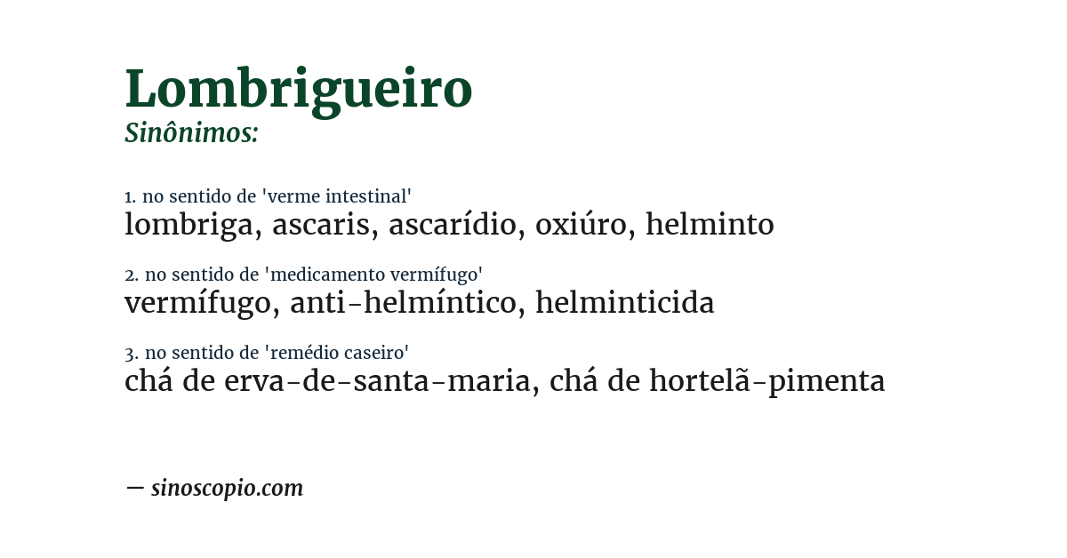 Sinônimo de lombrigueiro