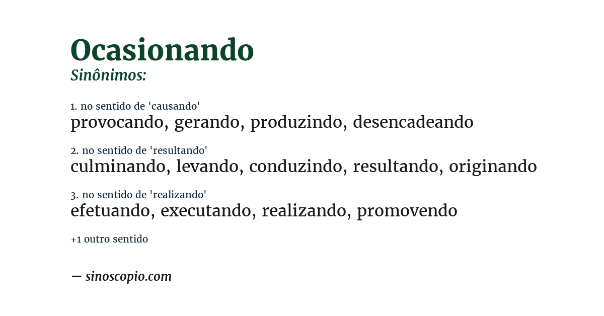 Sinônimo de ocasionando