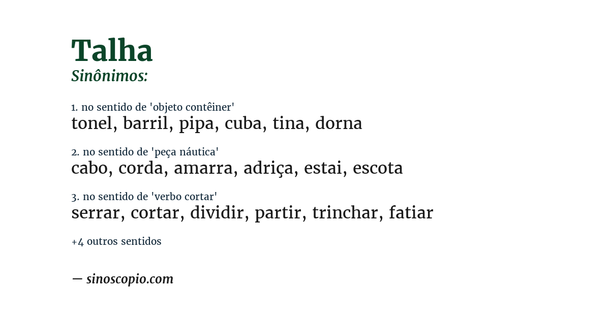 Sinônimo de talha